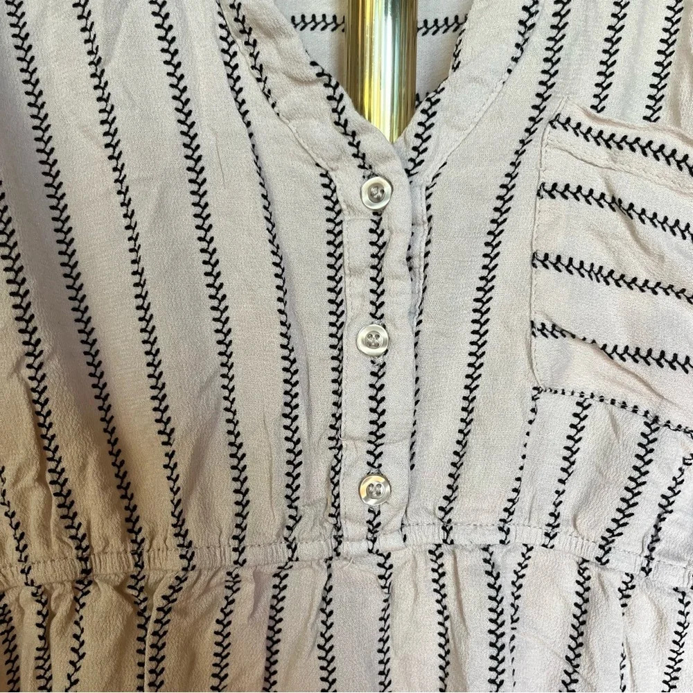 SWEET WANDERER ~ Cream Striped Maternity Half Button Lightweight Too - Picture 5 of 9